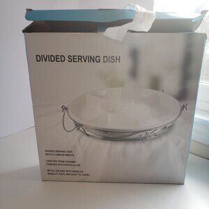 Ceramic Divided Serving Dish White 10 inch Round Five Compartments New in Box